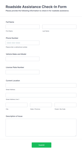 Roadside Assistance Check In Form Template