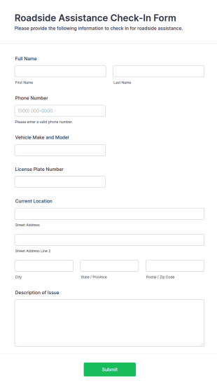 Roadside Assistance Check In Form Template
