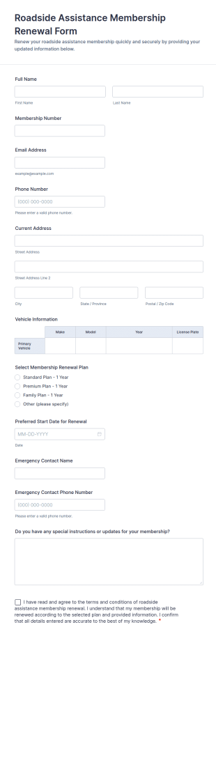 Roadside Assistance Membership Renewal Form Template