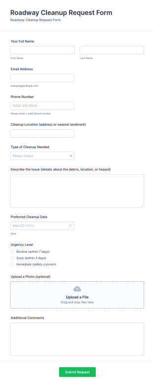 Roadway Cleanup Request Form Template