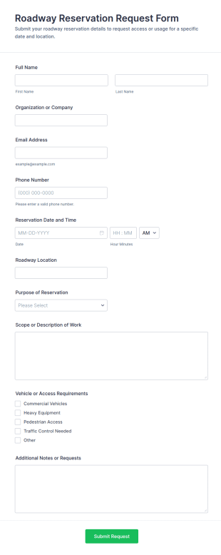 Roadway Reservation Request Form Template