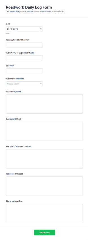 Roadwork Daily Log Form Template