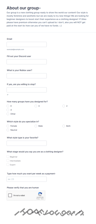 Clothing Designer Application Form Template