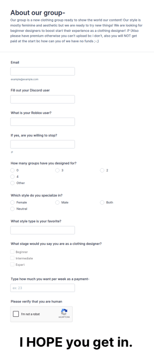 Clothing Designer Application Form Template