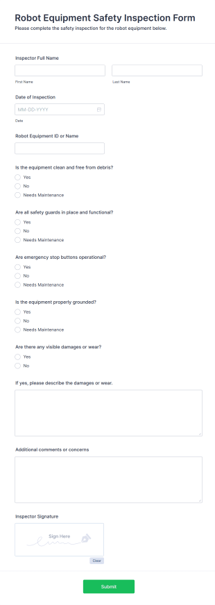 Robot Equipment Safety Inspection Form Template