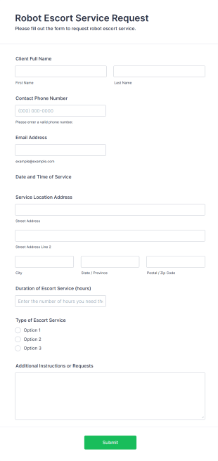 Robot Escort Service Request Form Template