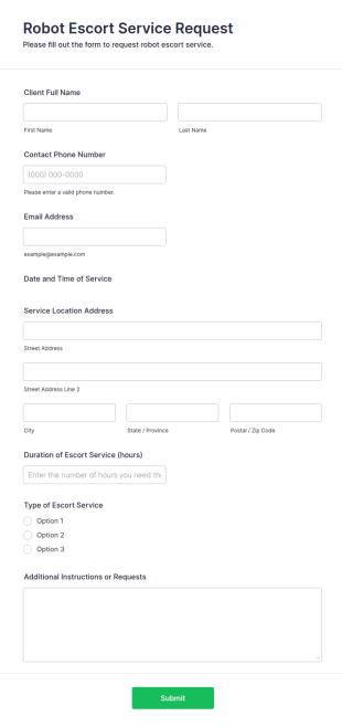 Robot Escort Service Request Form Template