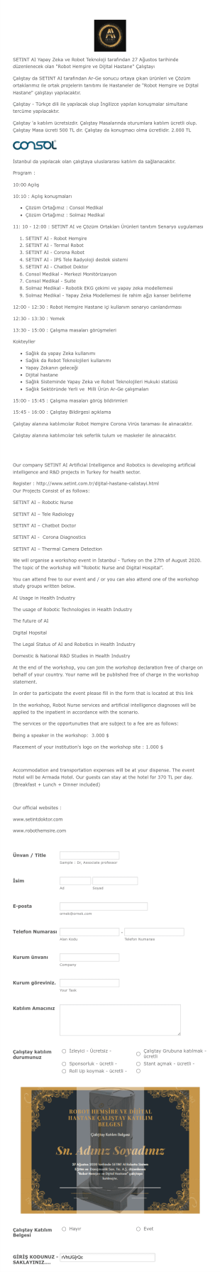 Robot Hemşire Ve Dijital Hastane çalıştayı Form Şablonu