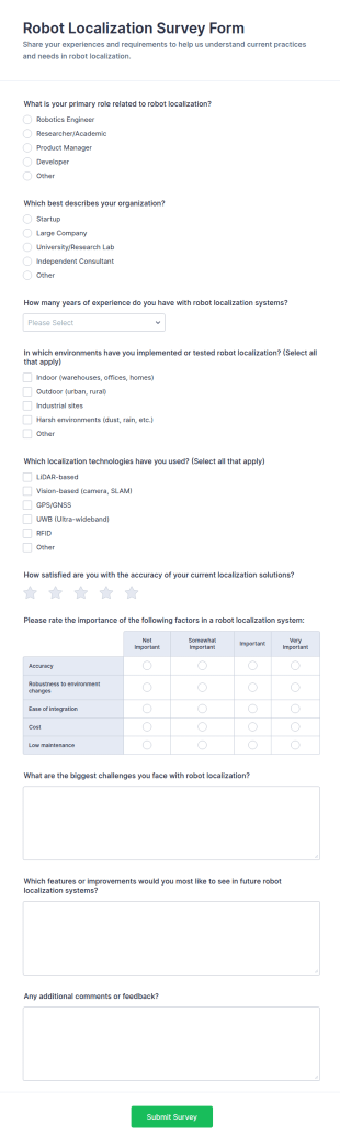 Robot Localization Survey Form Template