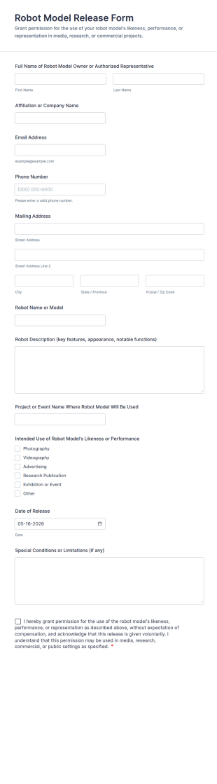 Robot Model Release Form Template