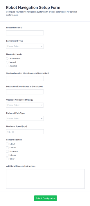 Robot Navigation Setup Form Template