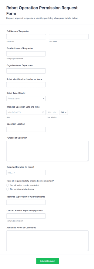 Robot Operation Permission Request Form Template