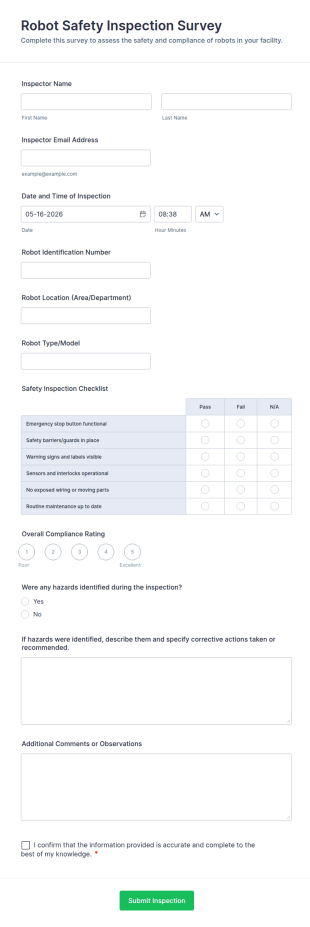 Robot Safety Inspection Survey Form Template