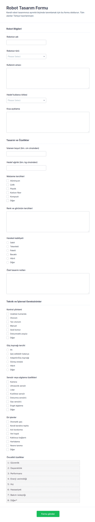 Robot Tasarla Form Şablonu