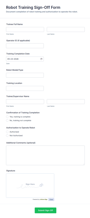 Robot Training Sign Off Form Template