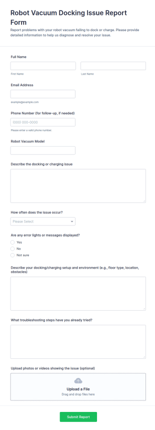 Robot Vacuum Docking Issue Report Form Template