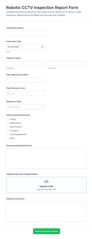 Robotic CCTV Inspection Report Form Template