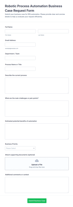 Robotic Process Automation Business Case Request Form Template