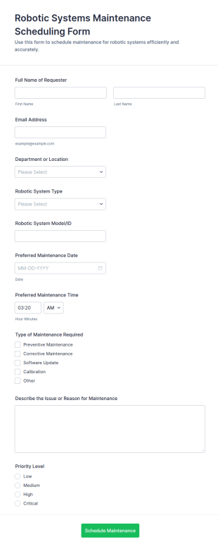 Robotic Systems Maintenance Scheduling Form Template