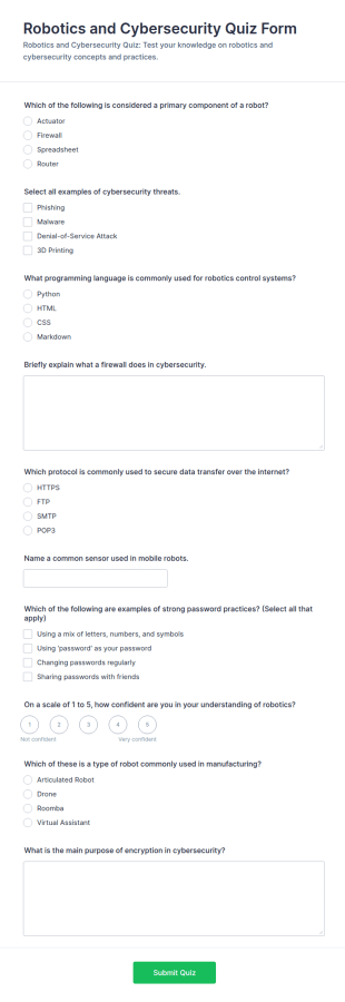 Robotics And Cybersecurity Quiz Form Template