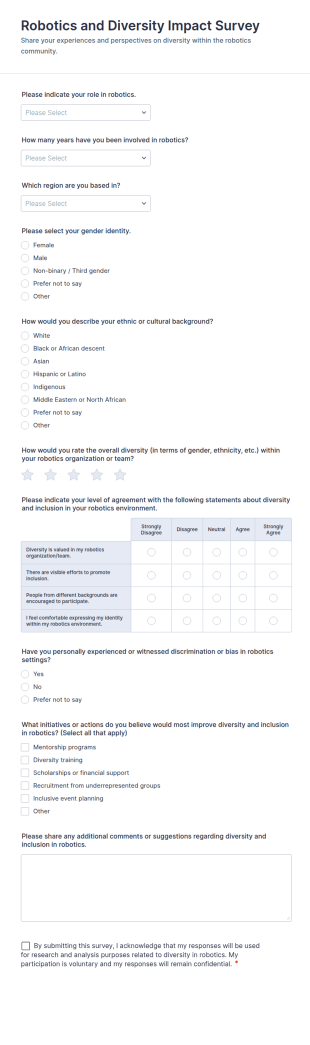 Robotics And Diversity Impact Survey Form Template