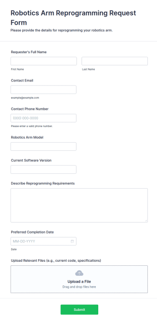 Robotics Arm Reprogramming Request Form Template