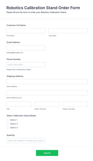 Robotics Calibration Stand Order Form Template