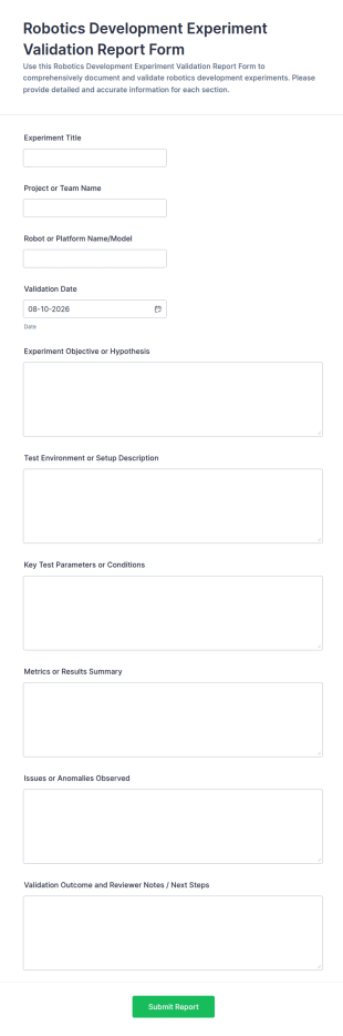 Robotics Development Experiment Validation Report Form Template