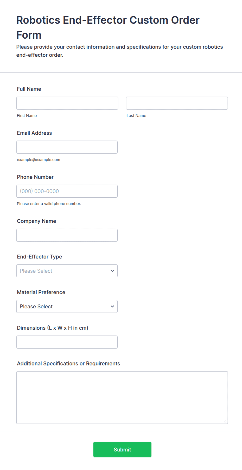 Robotics End-Effector Custom Order Form Template | Jotform