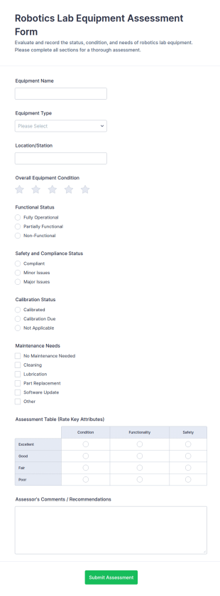 Robotics Lab Equipment Assessment Form Template