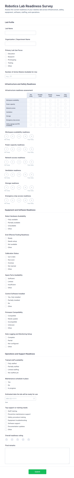 Robotics Lab Readiness Survey Form Template