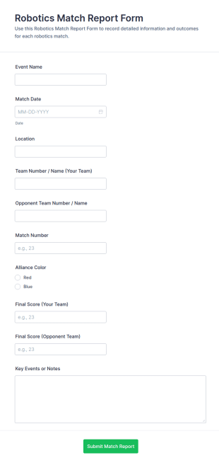 Robotics Match Report Form Template