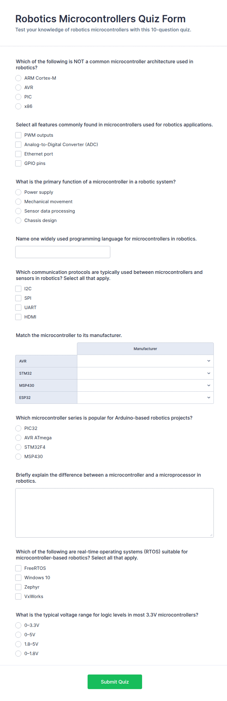 Robotics Microcontrollers Quiz Form Template | Jotform