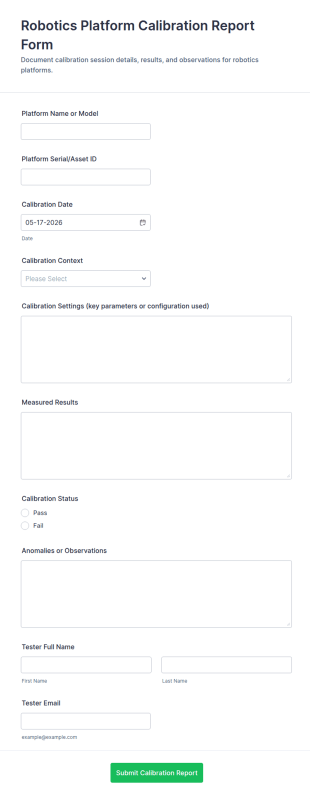 Robotics Platform Calibration Report Form Template