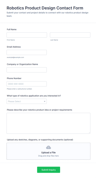 Robotics Product Design Contact Form Template