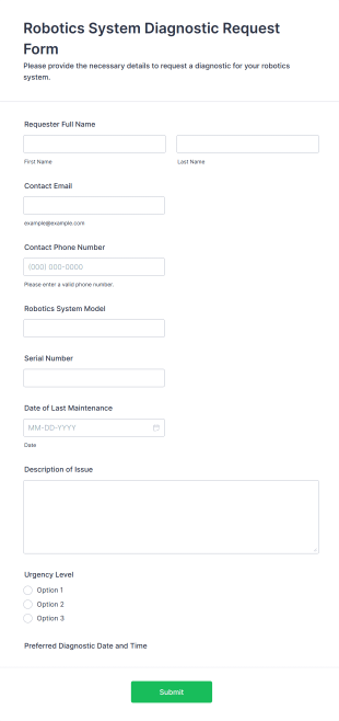 Robotics System Diagnostic Request Form Template