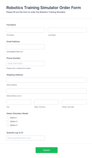 Robotics Training Simulator Order Form Template