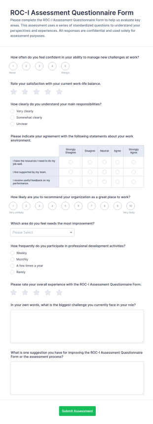 ROC I Assessment Questionnaire Form Template