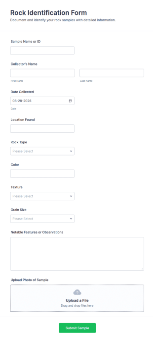 Rock Identification Form Template
