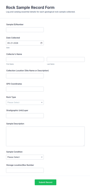 Rock Sample Record Form Template