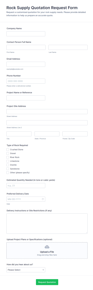 Rock Supply Quotation Request Form Template