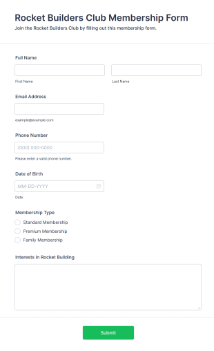 Rocket Builders Club Membership Form Template