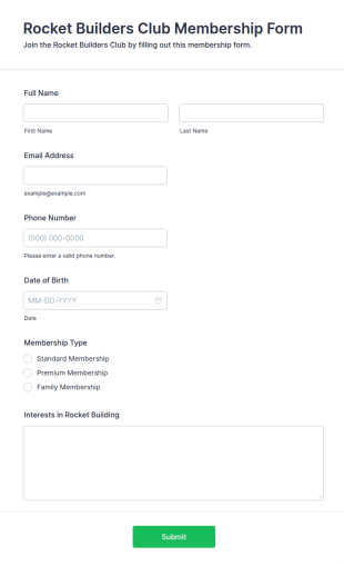 Rocket Builders Club Membership Form Template