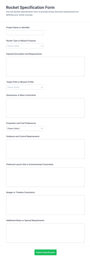 Rocket Specification Form Template