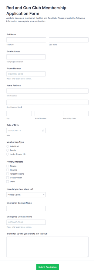Rod And Gun Club Membership Application Form Template