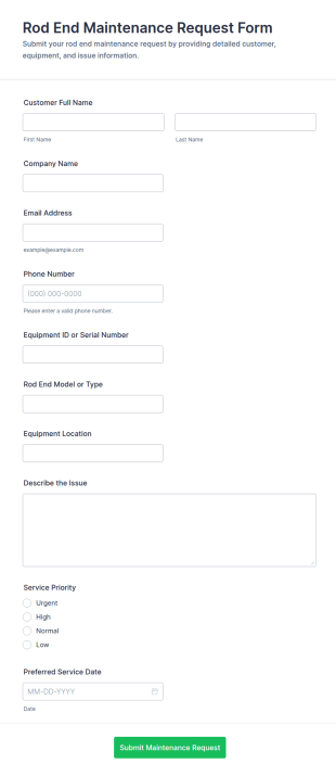 Rod End Maintenance Request Form Template