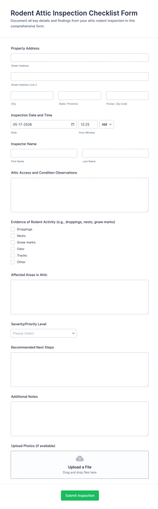 Rodent Attic Inspection Checklist Form Template