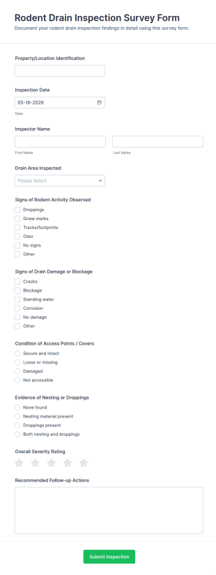 Rodent Drain Inspection Survey Form Template