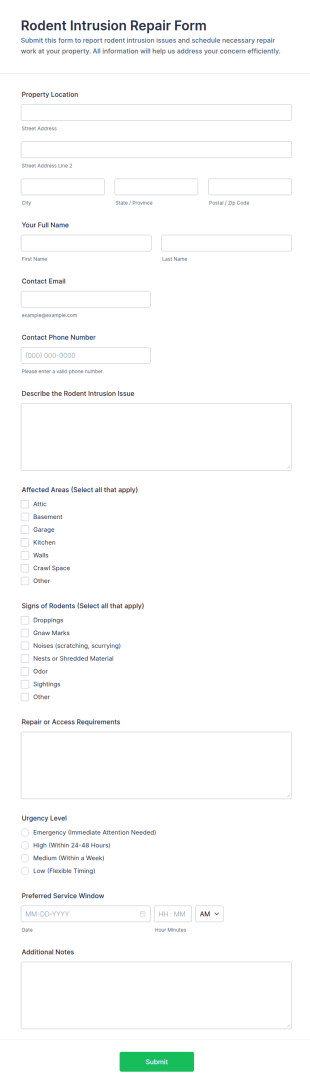Rodent Intrusion Repair Form Template