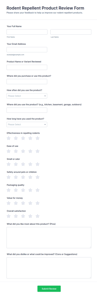 Rodent Repellent Product Review Form Template